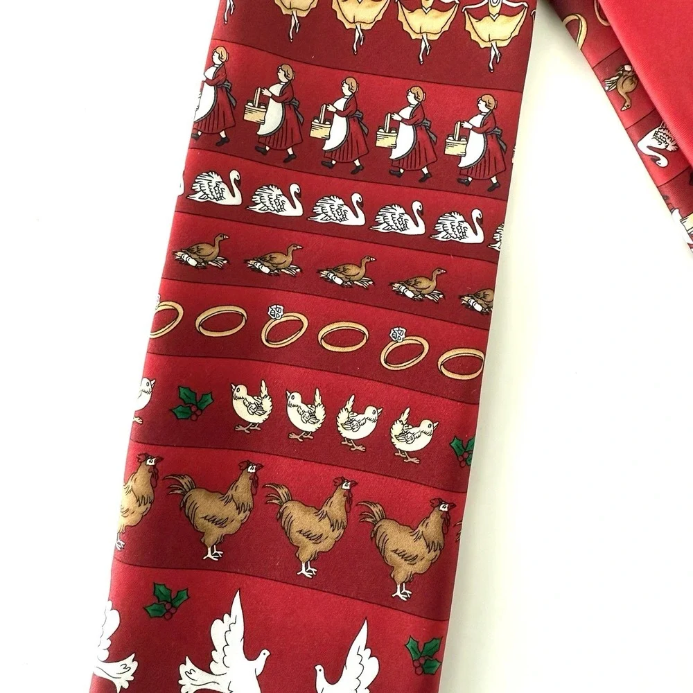 Christmas Tie 12 Days Of Christmas Red Silk Holiday Classic Heritage Academia